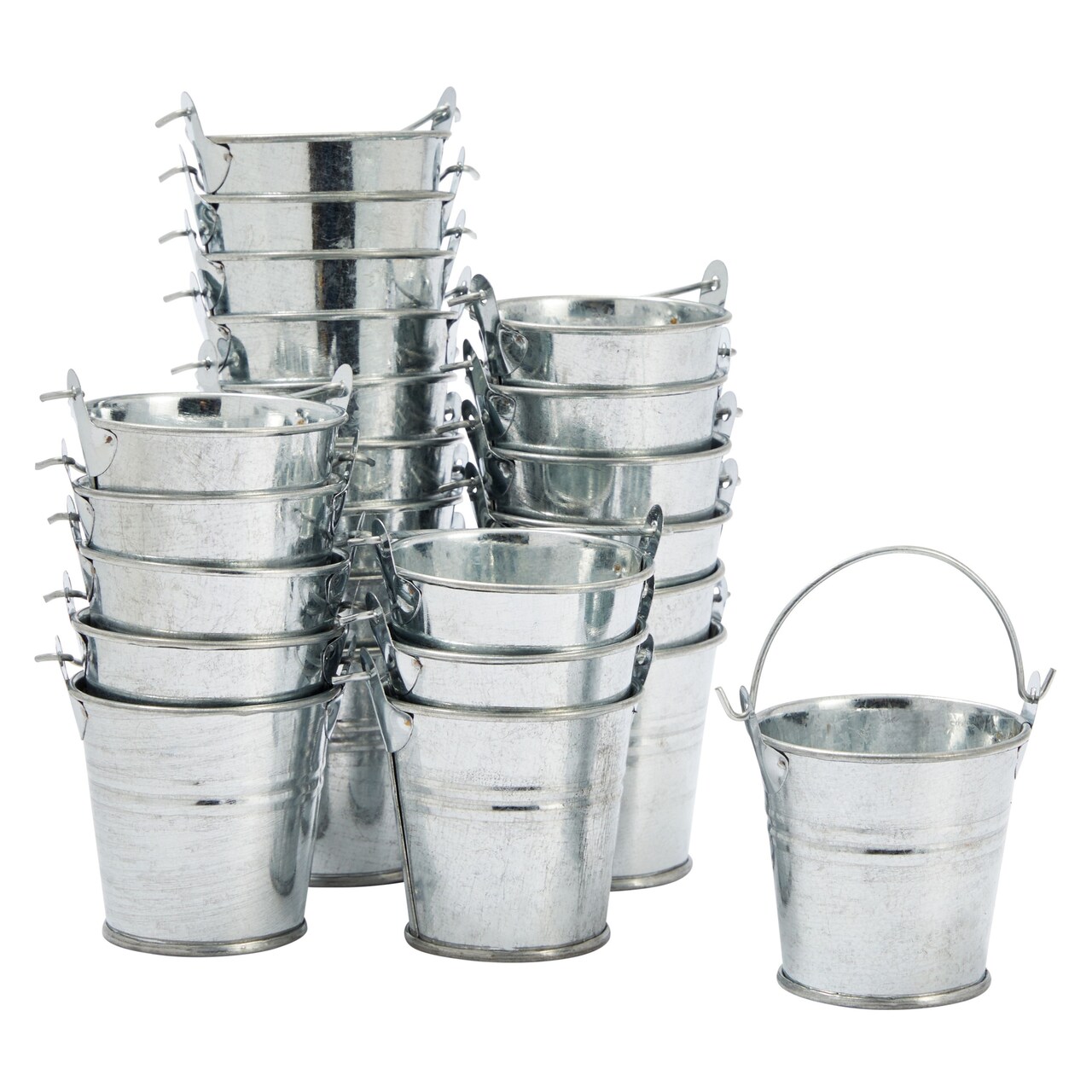24 Pack Mini Metal Buckets with Handles for Party Favors Small Galvanized Tin Pails 2 x 2 In